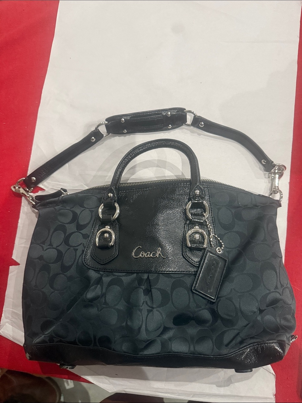 Coach Black Signature Satchel with Silver Hardware